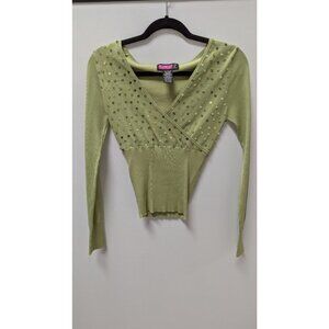 Say What? Green Y2K Sequin Silk-Blend Sweater